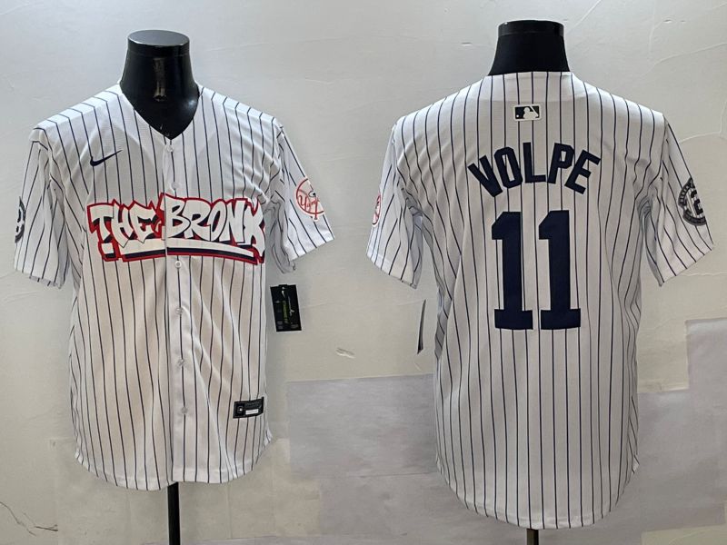 Men New York Yankees 11 Volpe White Stripe four generations Joint Name 2025 Nike MLB Jersey style 5
